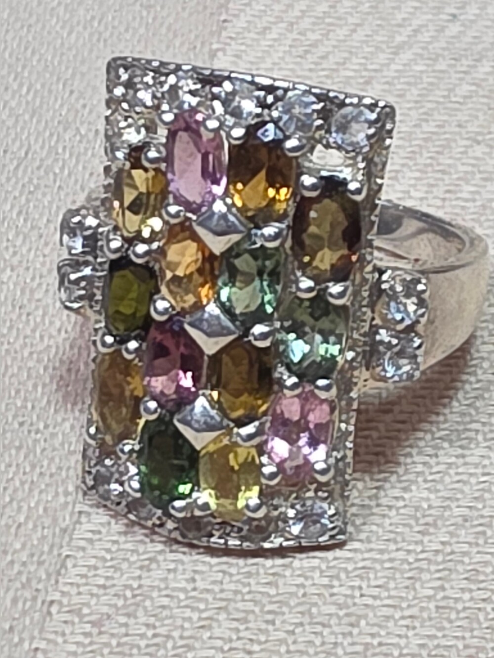 MULTI GEMSTONE, STERLING SILVER 925 RING SIZE 8